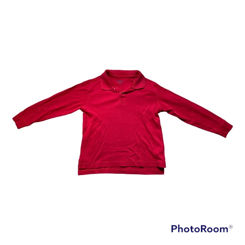 Lands’ End Little Kids Red Long Sleeve Interlock Polo Shirt size L (7) 6-7 yr
